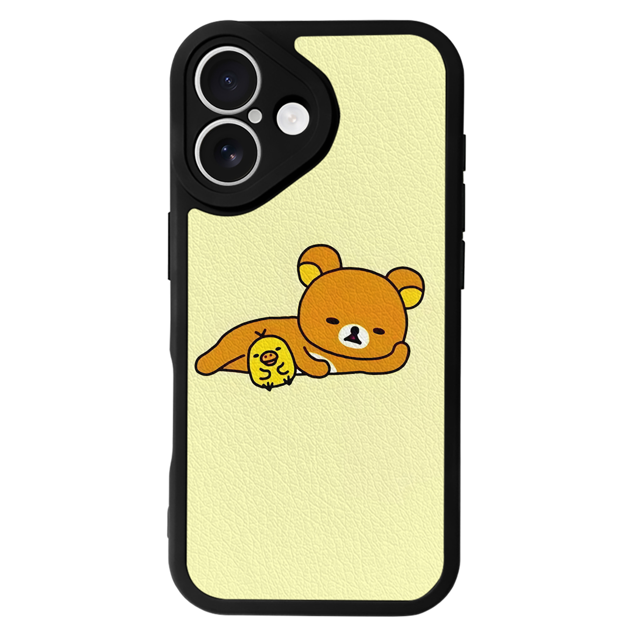 （画像用） リラックマ リラックマ キイロイトリ Rilakkuma Korilakkuma Kiiroitori 【iPhone 16シリーズ対応】シリコンスマホケース（レザー調） 材質：シリコン